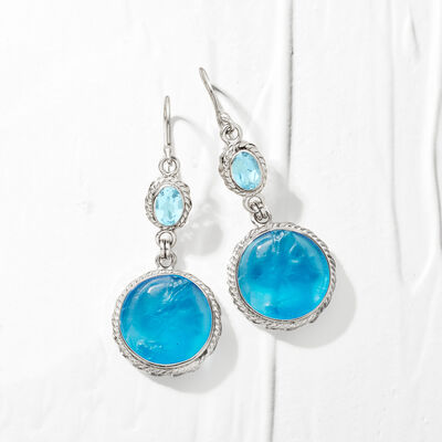 Italian Blue Venetian Glass and 4.00 ct. t.w. Sky Blue Topaz Athena Drop Earrings in Sterling Silver