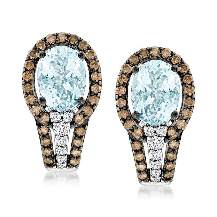 Le Vian 2.00 ct. t.w. Sea Blue Aquamarine Drop Earrings with .65 ct. t.w. Chocolate and Vanilla Diamonds in 14kt Vanilla Gold