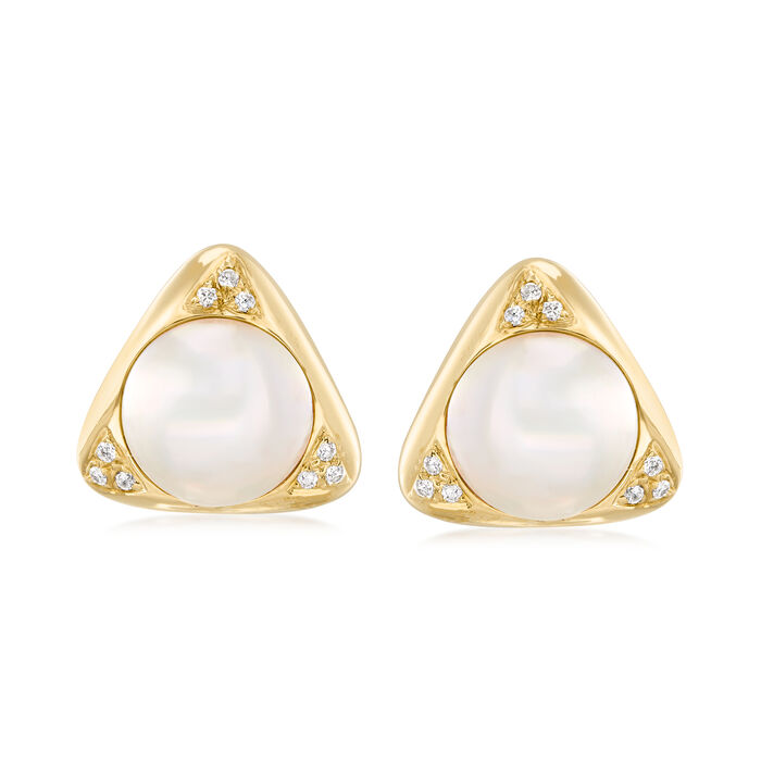 C. 1980 Vintage 14mm Cultured Mabe Pearl and .35 ct. t.w. Diamond Earrings in 14kt Yellow Gold