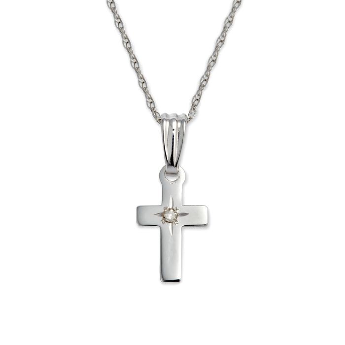 Baby's 14kt White Gold Cross Pendant Necklace with Diamond Accent