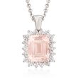 3.00 Carat Morganite and .63 ct. t.w. Diamond Pendant Necklace in 14kt White Gold
