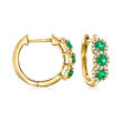 .70 ct. t.w. Emerald and .26 ct. t.w. Diamond Hoop Earrings in 14kt Yellow Gold