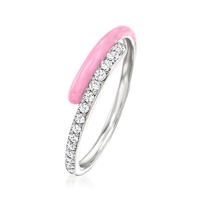 .15 ct. t.w. Diamond and Pink Enamel Bypass Ring in Sterling Silver