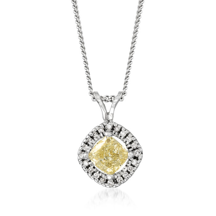 C. 1990 Vintage .75 Carat Yellow Diamond Pendant Necklace with .10 ct. t.w. White Diamonds in 14kt White Gold
