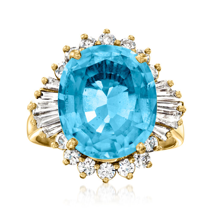 C. 1980 Vintage 9.00 Carat Sky Blue Topaz Ring with 1.35 ct. t.w. Diamonds in 14kt Yellow Gold