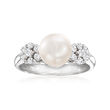 7.5mm Cultured Pearl and .30 ct. t.w. Diamond Flower Ring in 14kt White Gold
