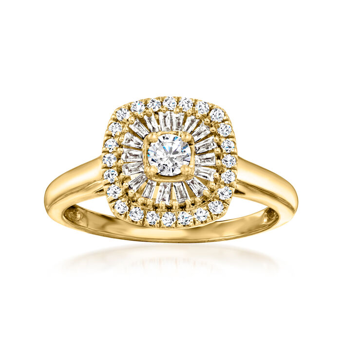 .50 ct. t.w. Baguette and Round Diamond Halo Ring in 14kt Yellow Gold