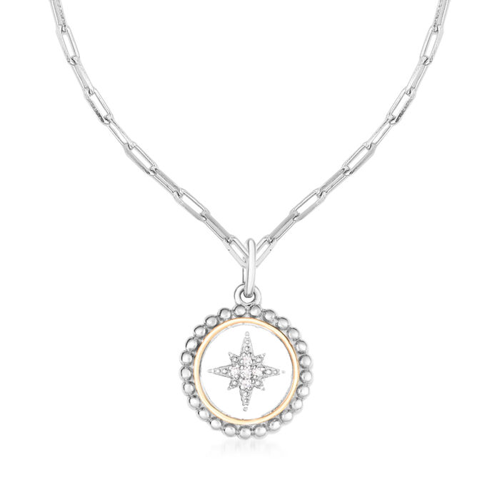 Phillip Gavriel &quot;Popcorn&quot; Diamond-Accented Star Pendant Necklace in Sterling Silver with 18kt Yellow Gold