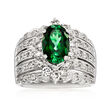 C. 1990 Vintage 2.16 Carat Green Tourmaline Ring with 1.35 ct. t.w. Diamonds in 18kt White Gold