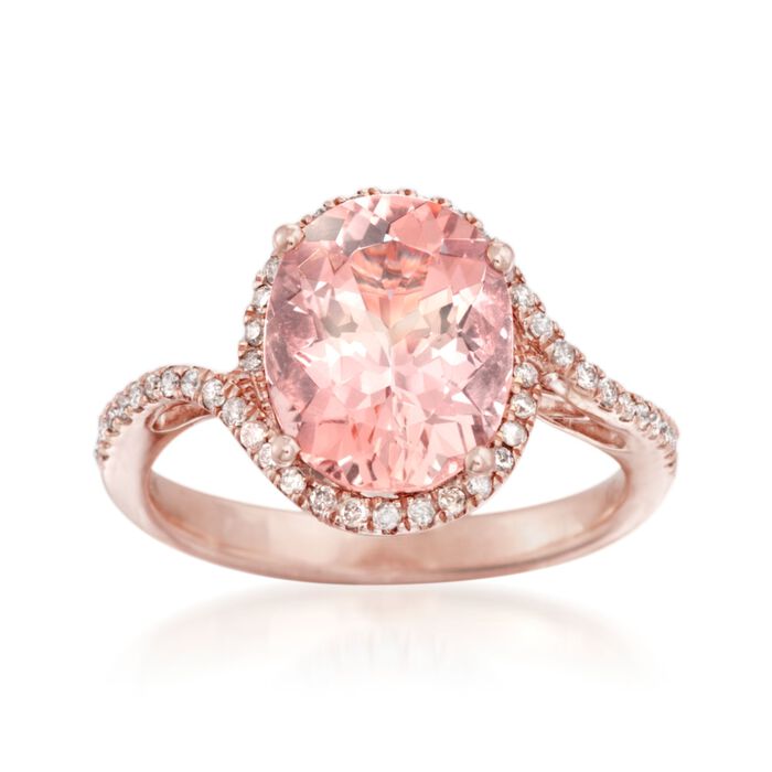 3.10 Carat Morganite and .25 ct. t.w. Diamond Ring in 14kt Rose Gold