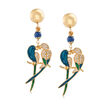 Italian 3.00 ct. t.w. Blue Quartzite and  .55 ct. t.w. CZ Parrot Drop Earrings in 18kt Gold Over Sterling