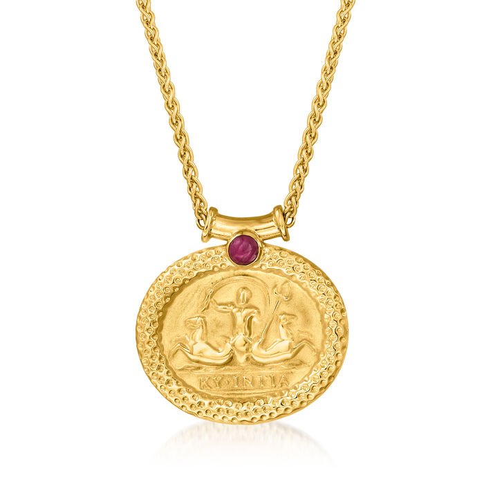 Italian Tagliamonte .30 Carat Ruby Cameo-Style Pendant Necklace in 18kt Gold Over Sterling