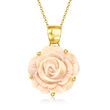 Italian Orange Shell Cameo Flower Pendant Necklace in 18kt Gold Over Sterling