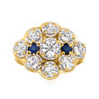 C. 1970 Vintage 2.35 ct. t.w. Diamond and .40 ct. t.w. Sapphire Cluster Ring in 14kt Yellow Gold