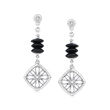Andrea Candela &quot;Onix Ola&quot; 7mm Black Onyx Bead and Geometric Floral Drop Earrings with Diamond Accents in Sterling Silver