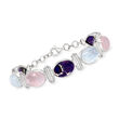 Purple Turquoise, Moonstone and 11.00 ct. t.w. Rose Quartz Bracelet in Sterling Silver
