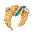 C. 1970 Vintage 1.00 ct. t.w. Emerald and .55 ct. t.w. Diamond Leaf Garland Pin in 18kt Yellow Gold