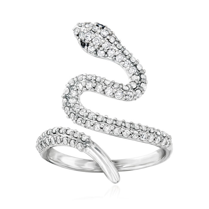 .75 ct. t.w. Diamond Bypass Snake Ring with Black Diamond Accents in Sterling Silver