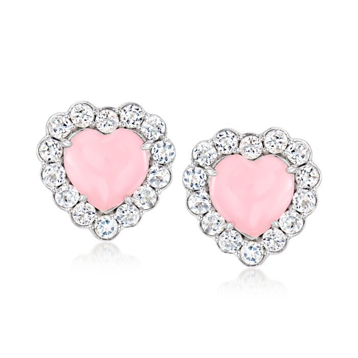 Pink Opal and 3.50 ct. t.w. White Topaz Heart Earrings in Sterling Silver