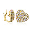 C. 1980 Vintage 3.50 ct. t.w. Diamond Heart Earrings in 18kt Yellow Gold