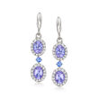 1.50 ct. t.w. Tanzanite and .50 ct. t.w. White Zircon Drop Earrings with .10 ct. t.w. Sapphires in Sterling Silver