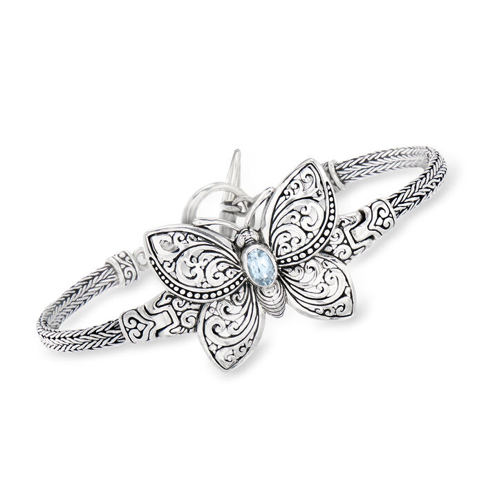 .10 Carat Sky Blue Topaz Bali-Style Butterfly Bracelet in Sterling Silver