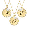 18kt Gold Over Sterling Initial Pendant Necklace with 8mm Cultured Pearl and Diamond Accents
