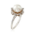 C. 1990 Vintage 8mm Cultured Pearl and .15 ct. t.w. Diamond Ring in 14kt White Gold