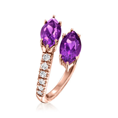 3.30 ct. t.w. Amethyst Bypass Ring with .39 ct. t.w. Diamonds in 14kt Rose Gold