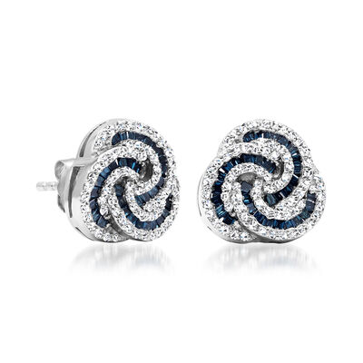 .75 ct. t.w. Blue and White Diamond Love Knot Earrings in Sterling Silver