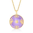 Purple Jade &quot;Good Fortune&quot; Butterfly Pendant Necklace in 18kt Gold Over Sterling