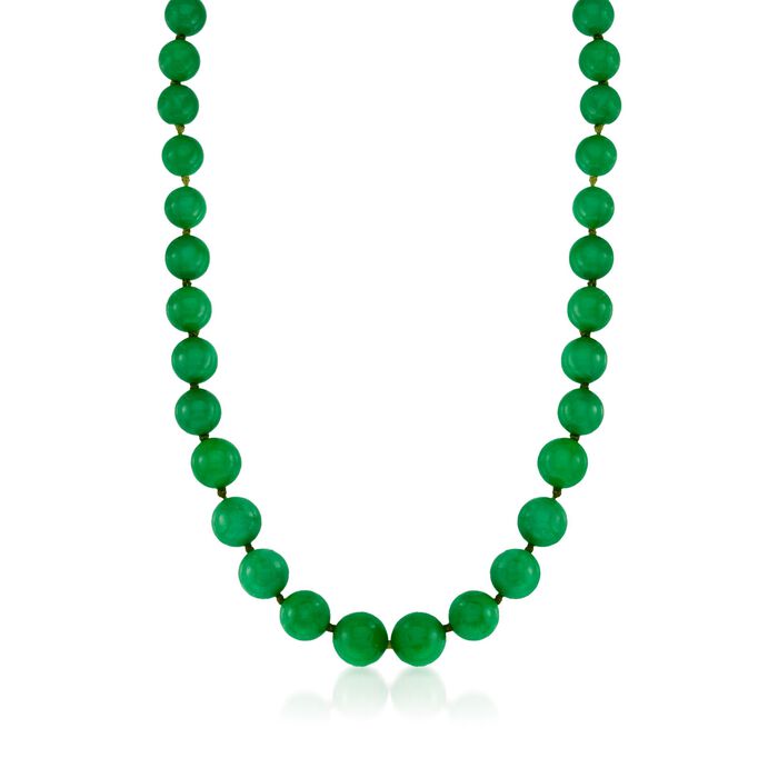 7-14mm Jade Bead Graduated Necklace with 14kt Yellow Gold