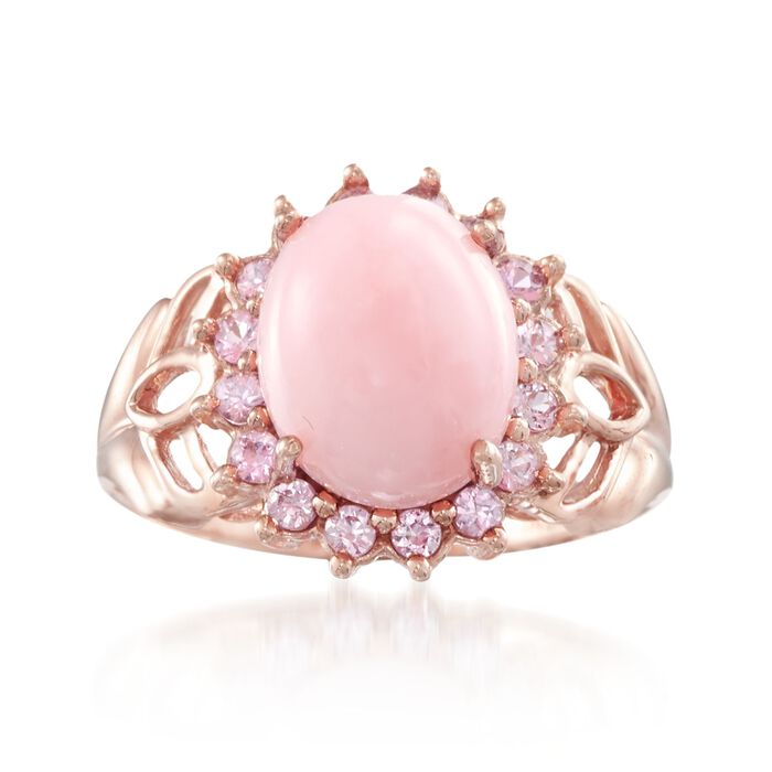 11x9mm Pink Opal and .70 ct. t.w. Pink Sapphire Ring in 14kt Rose Gold