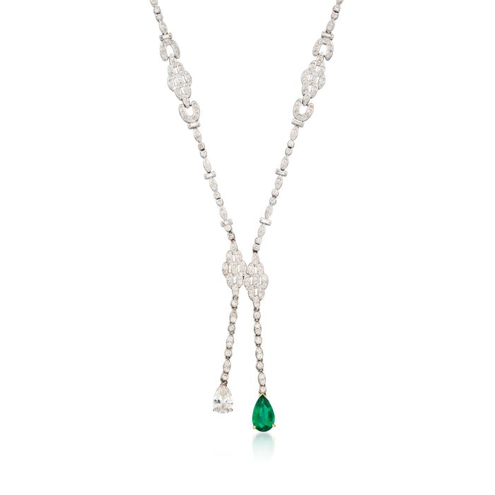 C. 2000 Vintage 9.15 ct. t.w. Diamond and 2.35 Carat Emerald Lariat Necklace in 18kt White Gold