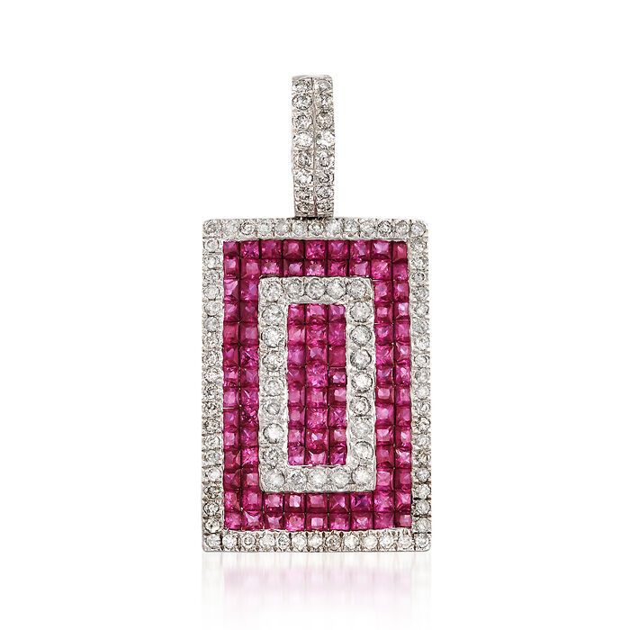 3.60 ct. t.w. Ruby and 1.10 ct. t.w. Diamond Rectangle Pendant in 18kt White Gold