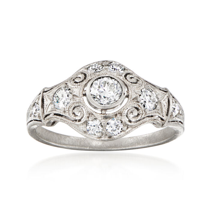 C. 1950 Vintage .50 ct. t.w. Diamond Filigree Ring in Platinum