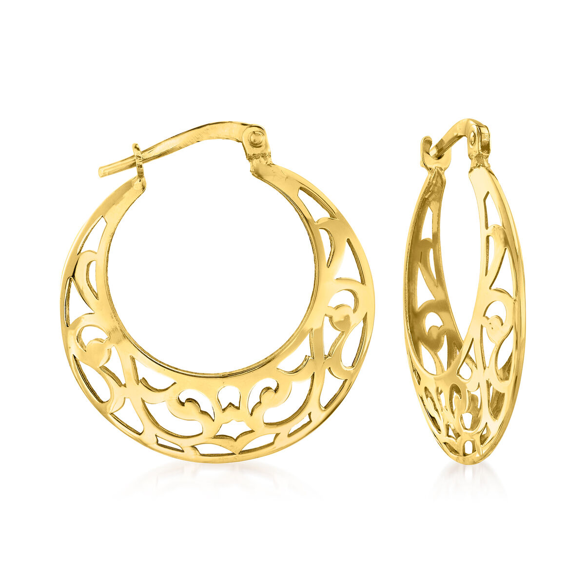 Italian 14kt Yellow Gold Filigree Hoop Earrings. 1