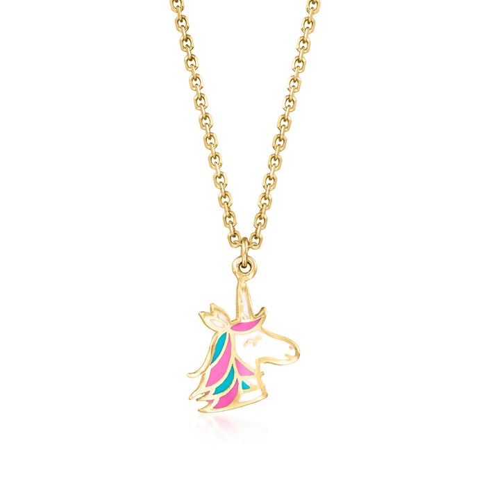 Child's 14kt Yellow Gold Unicorn Pendant Necklace with Multicolored Enamel 