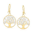 Italian Sterling Silver and 18kt Gold Over Sterling Diamond-Cut Tree of Life Drop Earrings