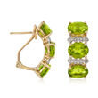 9.25 ct. t.w. Three-Stone Peridot Drop Earrings with Diamond Accents in 14kt Yellow Gold