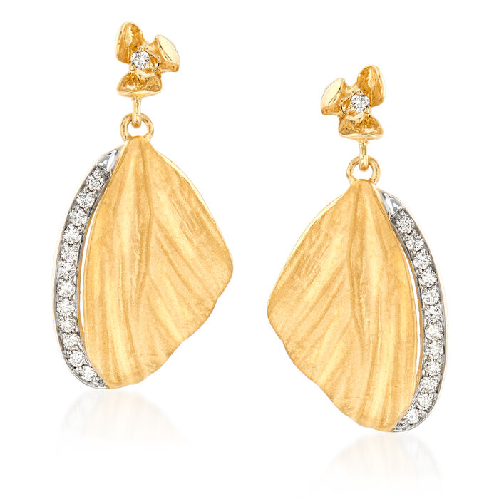 Simon G. .21 ct. t.w. Diamond Butterfly Wing Drop Earrings in 18kt Yellow Gold