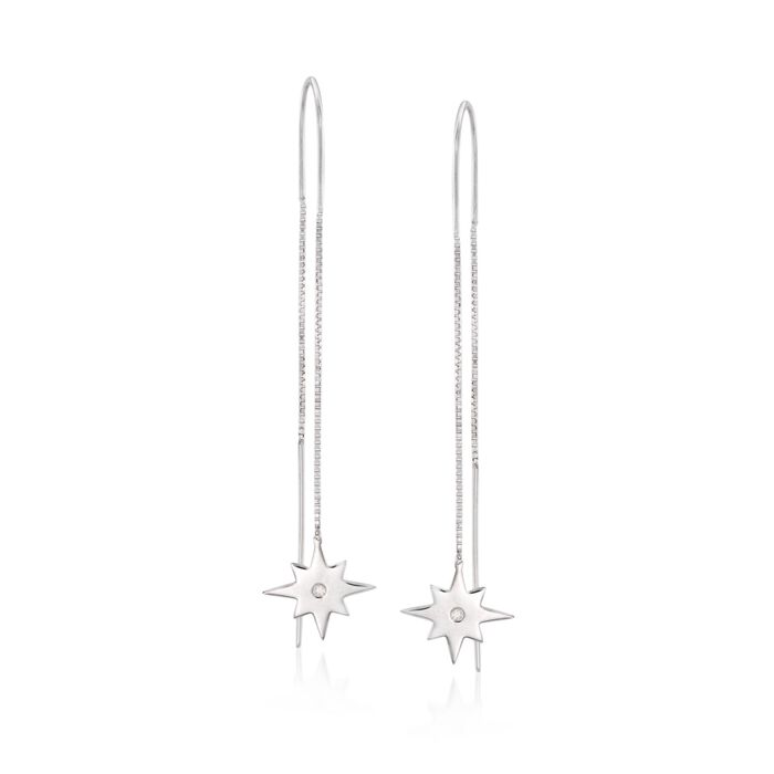Sterling Silver Starburst Threader Earrings with Diamond Accents