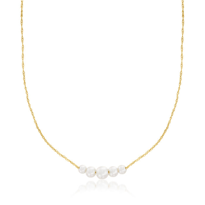 3-5.5mm Cultured Pearl Graduated Necklace in 14kt Yellow Gold