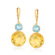 20.00 ct. t.w. Citrine and 4.00 ct. t.w. Sky Blue Topaz Drop Earrings in 14kt Yellow Gold