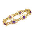 C. 1970 Vintage 2.35mm Cultured Pearl and 6.00 ct. t.w. Amethyst Leaf Bracelet in 15kt Yellow Gold
