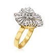 C. 1980 Vintage 2.75 ct. t.w. Baguette and Round Diamond Heart-Shaped Cocktail Ring in 14kt Two-Tone Gold