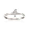 Diamond Accent Mini Initial &quot;F&quot; Ring in Sterling Silver
