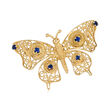 C. 1980 Vintage .40 ct. t.w. Sapphire Butterfly Pin in 14kt Yellow Gold