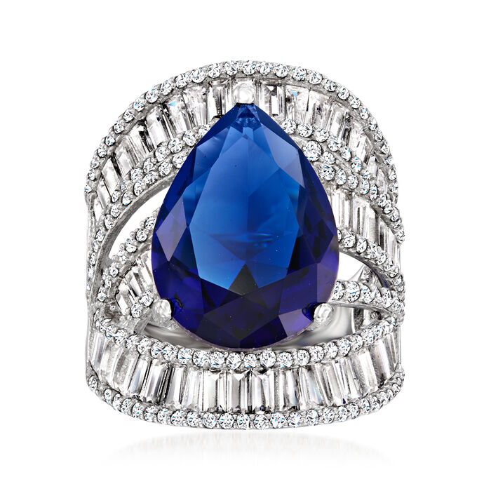 9.00 Carat Simulated Sapphire and 3.60 ct. t.w. CZ Ring in Sterling Silver