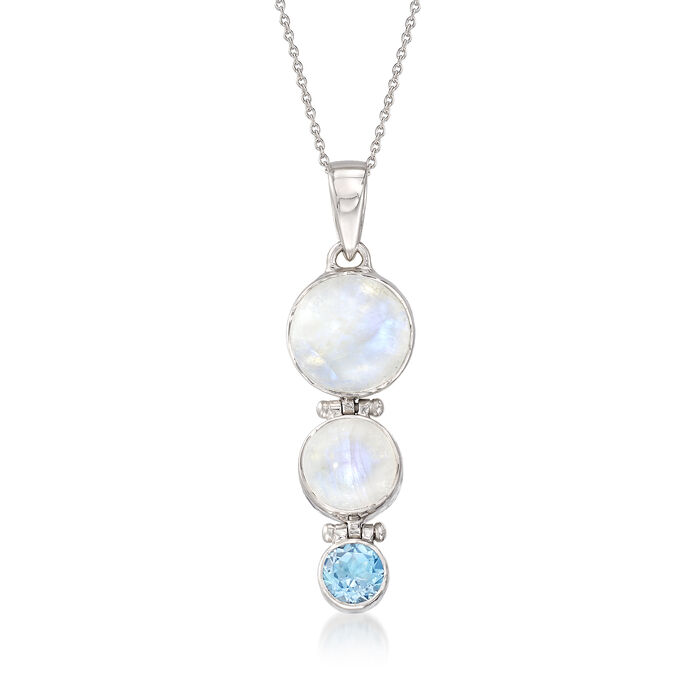 Moonstone and 2.50 Carat Blue Topaz Pendant in Sterling Silver